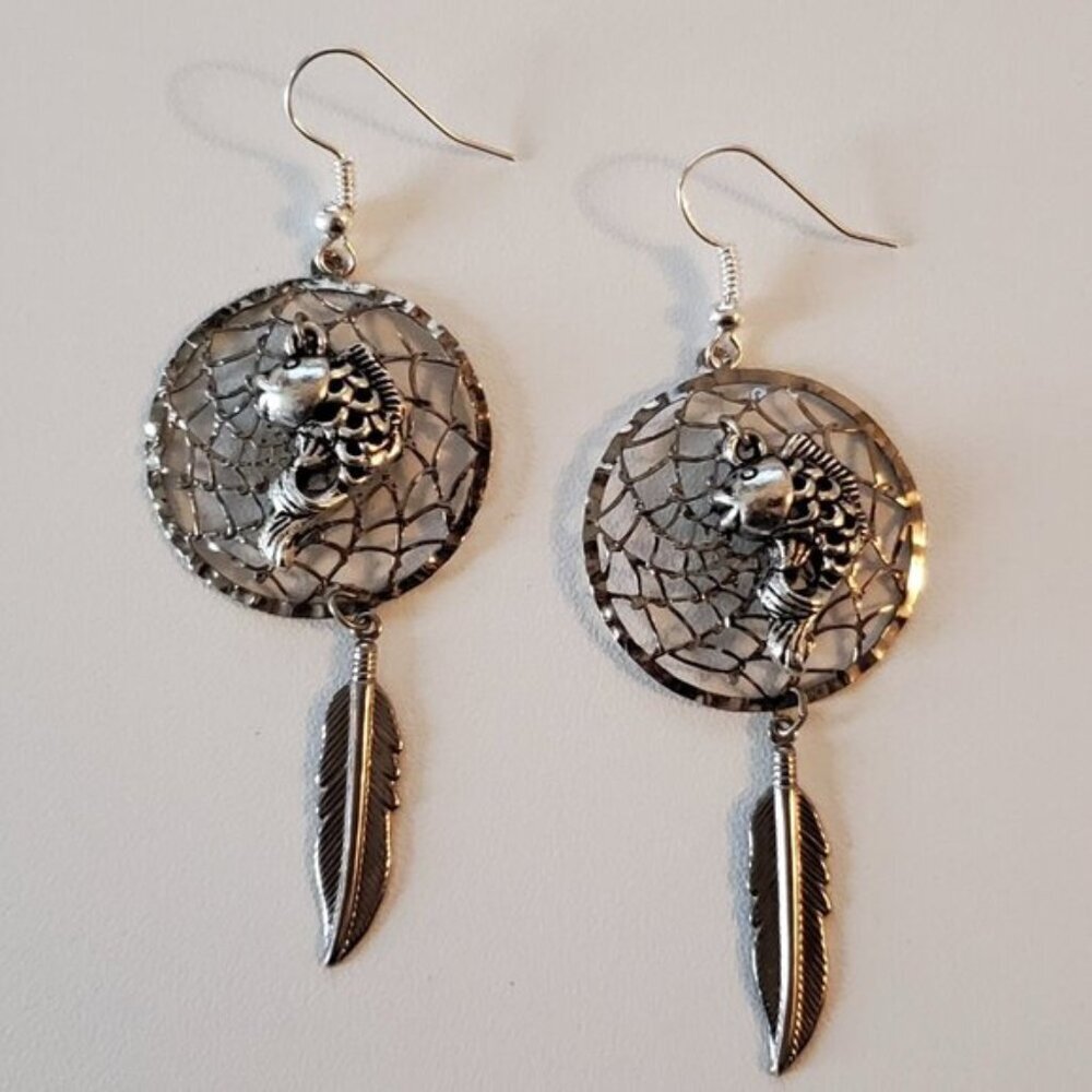Majestic One of a Kind Dream Catcher Koi Fish Earrings